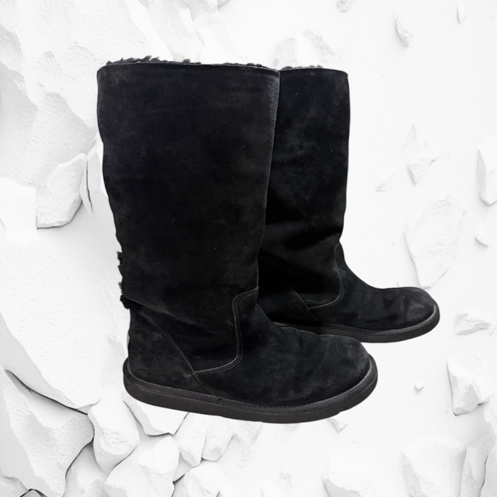 UGG Australia Roseberry Black Suede Lace Up Tall‎ Winter Boots Women's Size 9 - Picture 3 of 8